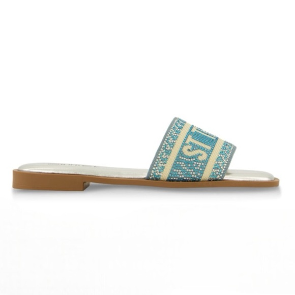 NEW| Women’s St Tropez Sparkly Rhinestone Slide Sandals - Picture 3 of 5